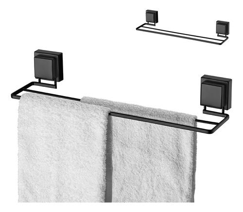 Toallero doble, soporte para toallas, soporte de pared sin orificio, color negro mate