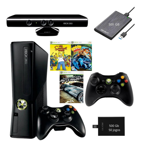 Xbox 360 1tb Com 2 Hd De 500gb 2 Controles Originais Kinect Preto (Recondicionado)