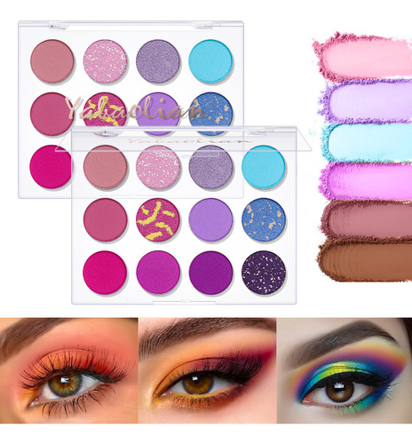 Sombra De Ojos De 12 Colores Matte Shimmer Glitter Effective