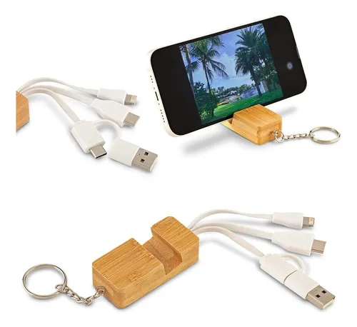 Cable Multicargador 3-1 Bamboo Con Llavero Conexión Usb