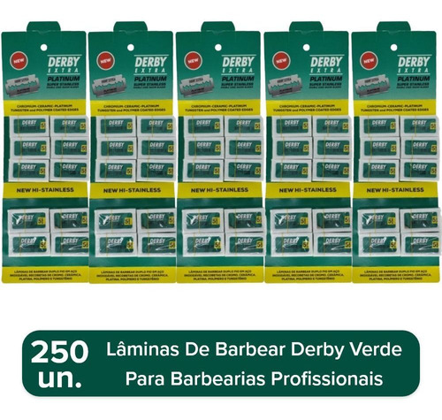 5 Cartelas De Lâminas De Barbear Derby Verde Extra 50 Un