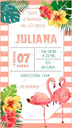 Tropical Frutas Flamenco Invitación Digital Cumpleaños 