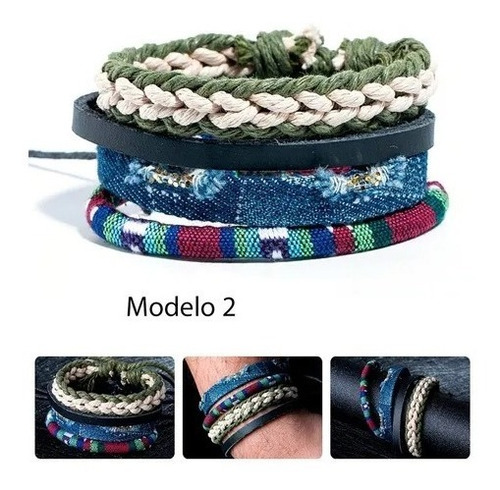 Pulsera Cuero Boho Tejido Vintage Multicapa Unisex Ajustable