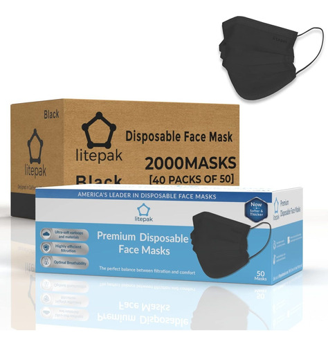 2000pcs Mascarillas Desechables Mascarilla Negra De 3 C...