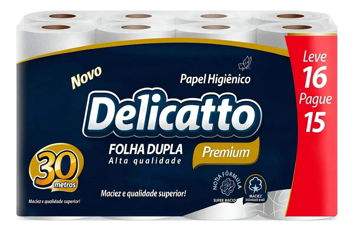 Fardo Papel Higiênico Folha Dupla 30m Delicatto 16 Unidades