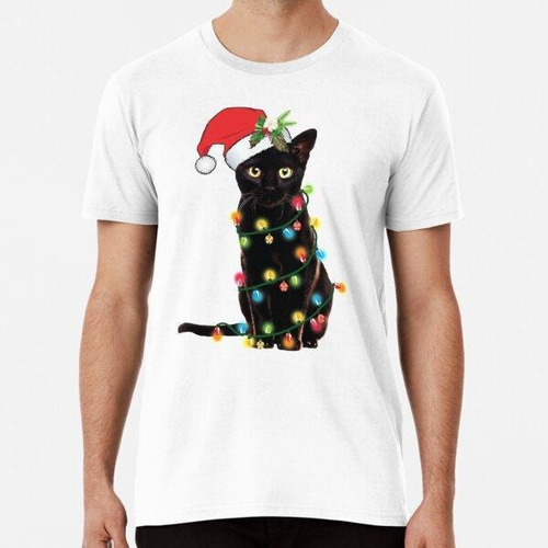 Remera Gato Negro De Papá Noel Enredado En Luces Papá Noel D