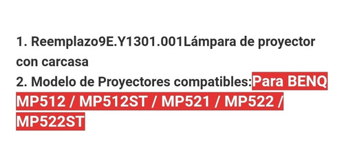 Lámpara Para Proyector Benq 9e.y1301.001 Mp512 Mp521 Mp522