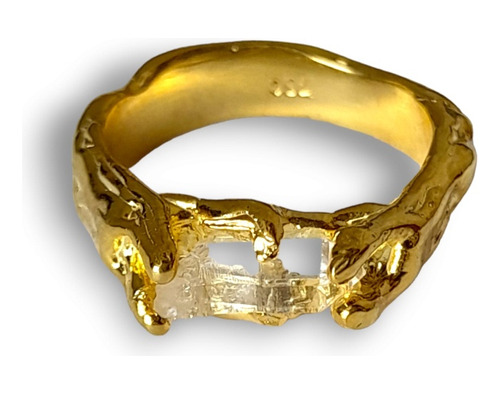 Anillo En Plata .950 Oro 18k Cuarzo Blanco