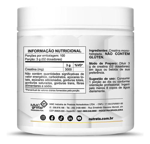 Creatina Pura Creatine Up 300g - Nutrata Sabor Sem sabor