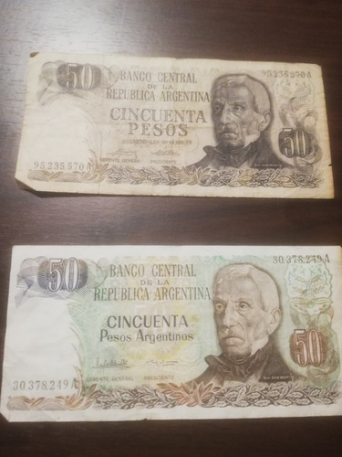 2 Billetes Antiguos Argentina, 50 Pesos Argentinos