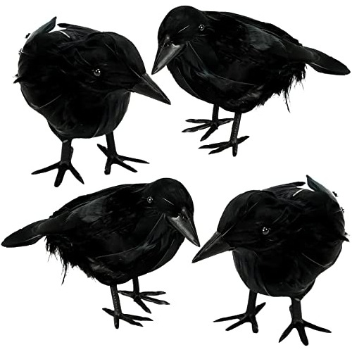 Paquete De 4 Cuervos Negros De Halloween, Decoración D...
