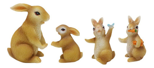 Juego De Cuatro Piezas Con Diseño De Conejos De Resina N Orn