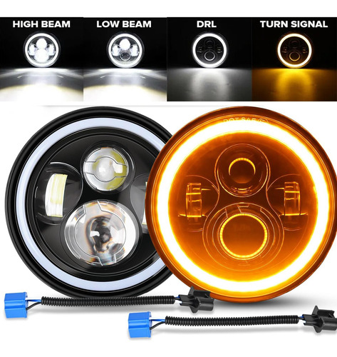 2*par 7'' Faros H4 Led Ojo De Ángel Para Wrangler Jeep Vocho