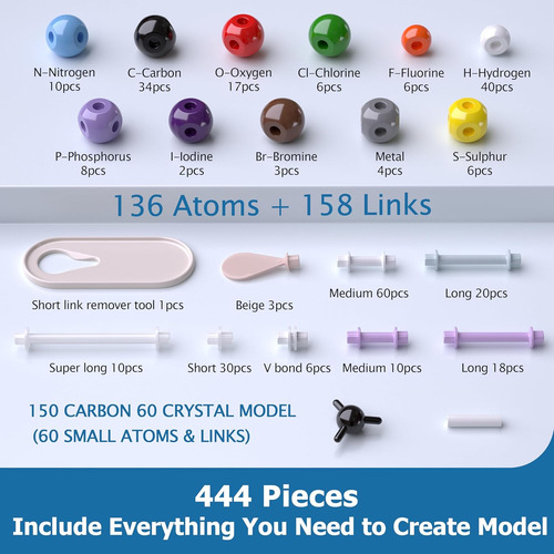 Kit De Modelo Molecular, 444 Piezas De Química Molecular Org
