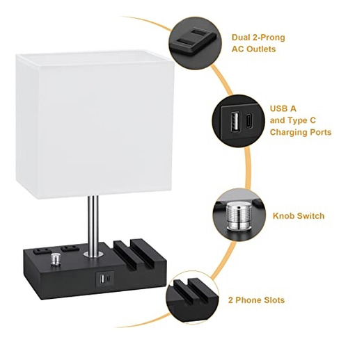 Lámparas De Mesa De Noche Para Dormitorio Con Puertos Usb