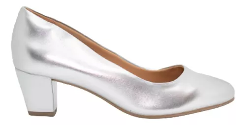 Sandalia Zapatos Mujer Elegante Taco Bajo Fiesta Plata 35/40