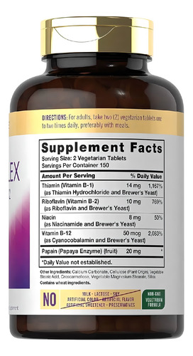 Complejo B + Vitamina B1 B2 B6 B12 300 Tabletas