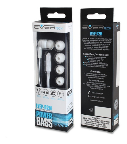 Fone De Ouvido Super Bass Com Microfone Evertech Evep-02