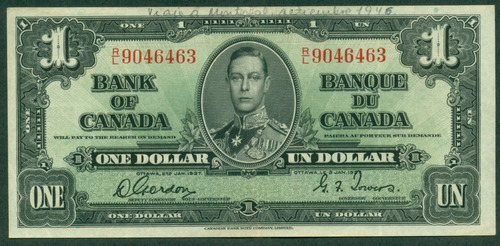 Canadá Billete 1 Un Dólar 1937 Gordon - Towers Escaso Mb+