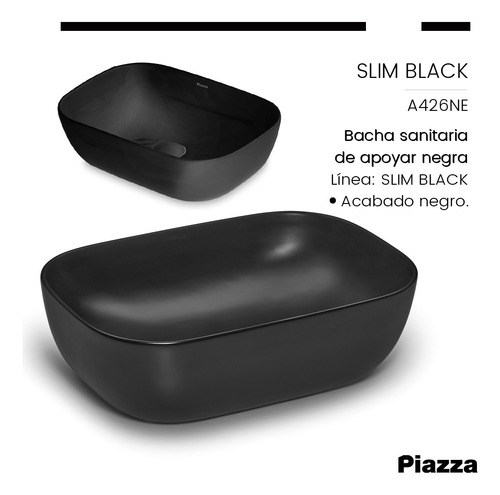 Bacha Para Baño Black Apoyo Piazza A426 Porcelana Negra Acabado Negro Satinado Color Negro