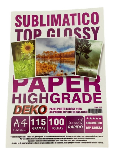 100 Fls Papel A4 Top Glossy Sublimatico Fotografico 115gr