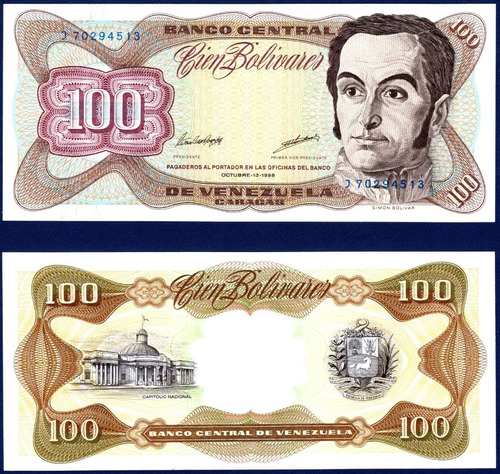 Billete De 100 Bolívares J8 Octubre 13 1998 Simón Bolívar