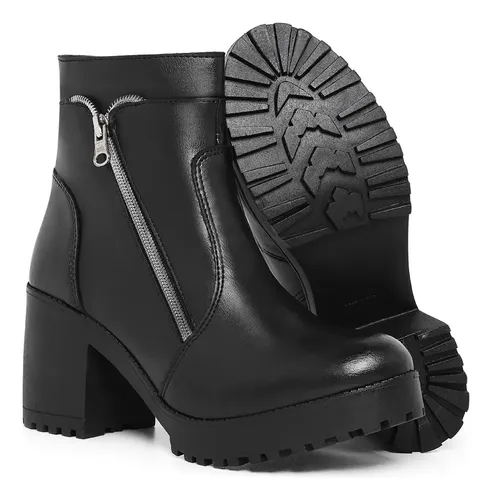 Bota Feminina Botinha Estilosa Leve Com Ziper Salto Medio - R$ 84