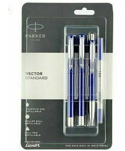 Kit 3 Un. Caneta Parker Vector Roller + Ball Pen + Tinteiro