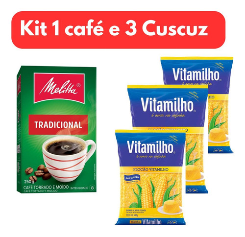 Kit Café Solúvel Tradicional 250g Melitta Mais 3 Fuba Cuscuz