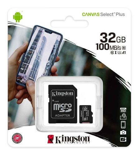 Tarjeta de memoria 32GB Kingston SDCS2 Canvas Select Plus con adaptador SD
