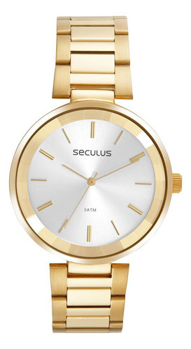 Relogio Seculus Feminino Dourado Prata Grande 77120lpsvds4