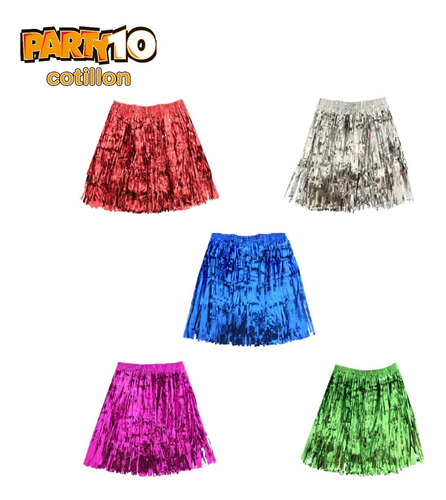 Pollera Hawaiana Brillante Pack X 12 Mismo Color Disfraz