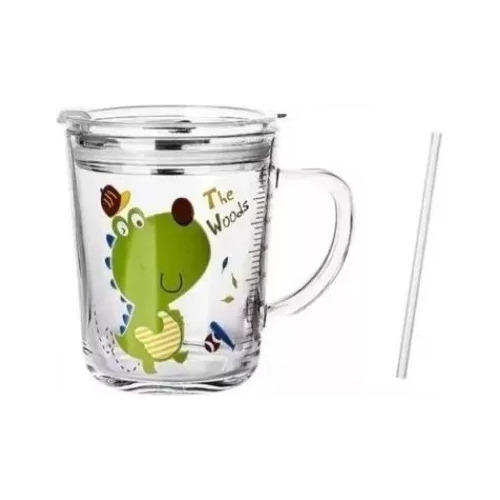 Vaso Con Tapa Para Leche Jugos De Vidrio Para Niños 350ml