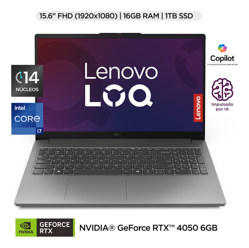 Notebook Lenovo LOQ CI7 RTX4050 15.6 Lunar Grey 1GB SSD HDD Intel Core i7