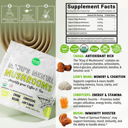 Extracto En Polvo Hongos Maju Superfoods Nootrópico 2.82 Oz