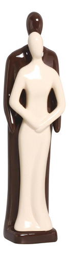 Estatueta Casal Estatua Grande Decoração Para Sala Moderna Cor Creme / Tabaco