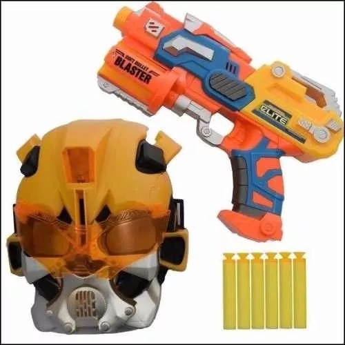 Brinquedo Lançador Arma Nerf De Dardos Com Máscara Robô Com Luz De