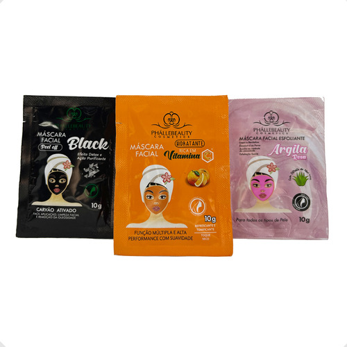 Kit 3 Máscaras Faciais Esfolia Limpa E Hidrata Phallebeauty