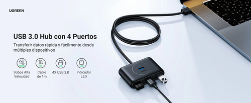 Hub Ugreen Usb-a 3.0 4 En 1, 4 Puertos Usb-a 3.0 Usb-c 20291