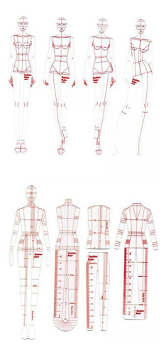 8 Modelos Moda Ilustración Dibujo Regla Conjunto Plantilla