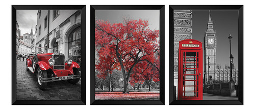 Kit De Quadros Decorativos 3 Peças Cidades Red