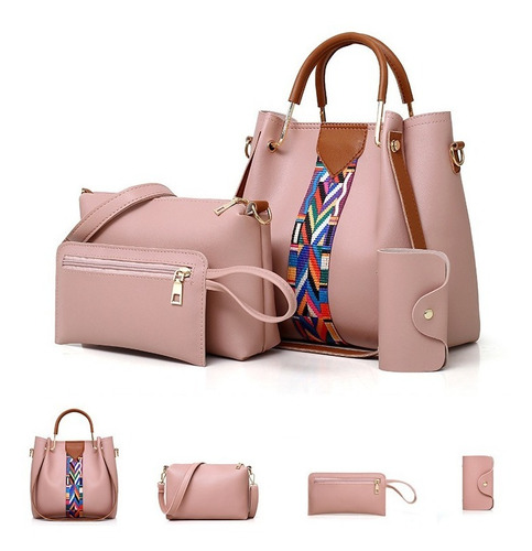 Imagen 3 de 9 de Set 4 Bolsas Mujer Moda Dama Crossbody Cosmetiquera Correa