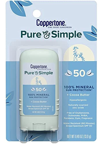 Coppertone Pure And Simple Spf 50 Sunscreen Stick, Zinc Oxid