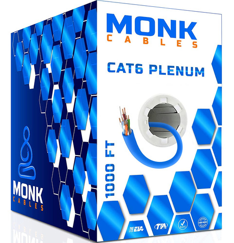 Monk Cables Cable Ethernet Cat6 Plenum (cmp) De 1000 Pies | 