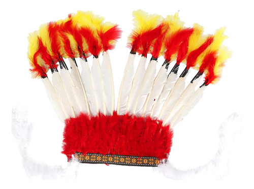 3 Diadema Con Tocado De Plumas, Sombrero Indio Jefe, Tocado