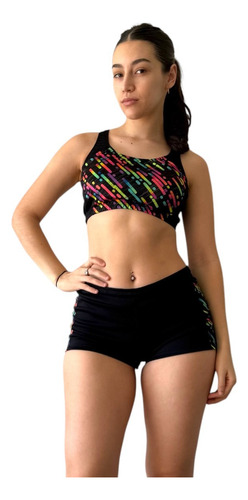 Conjunto 2 Piezas Anticloro Top Short Natacion Secado Rapido Negro 1