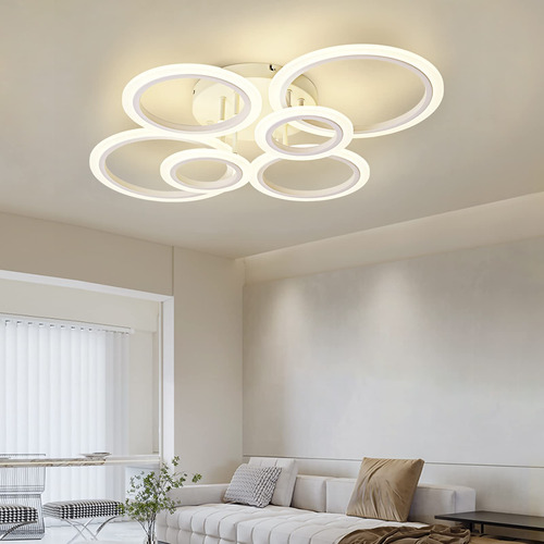 Lampara De Techo Led Moderna Con 6 Anillos Blancos Led