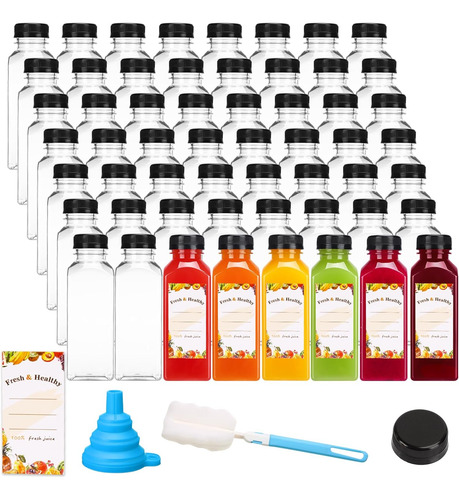 56 Botellas 12oz Plástico Transparentes Con Tapas Y Embudo
