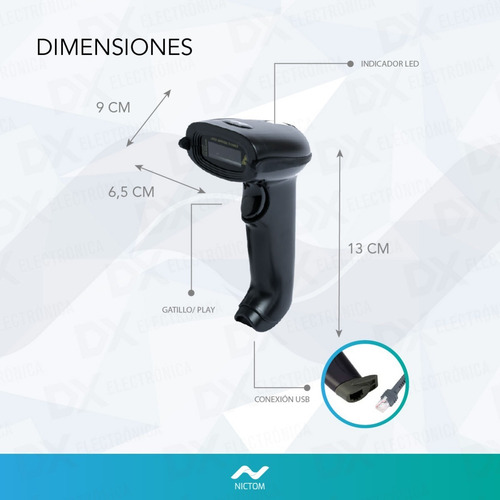 Lector De Código De Barras Nictom Yhd-3100 1d 5v Negro