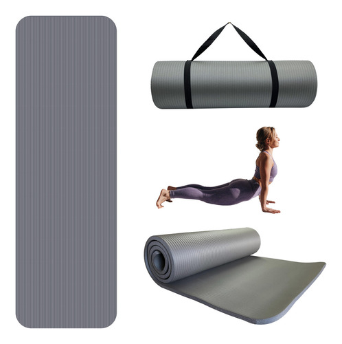 Tapete Yoga Pilates Fitness Antiderrapante Gym 10mm Espesor Color Gris